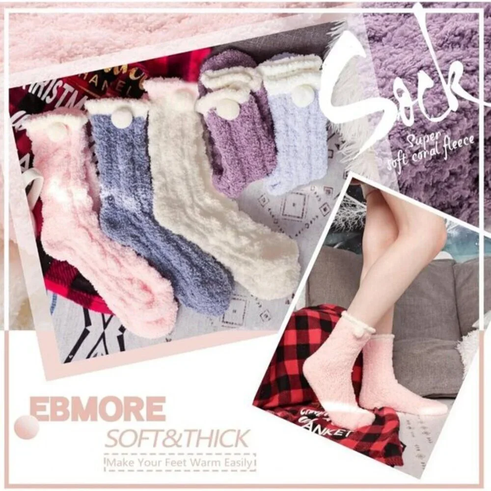 EBMORE Womens Fuzzy Slipper Socks Cozy Plush Warm Cabin Socks Size 5-10